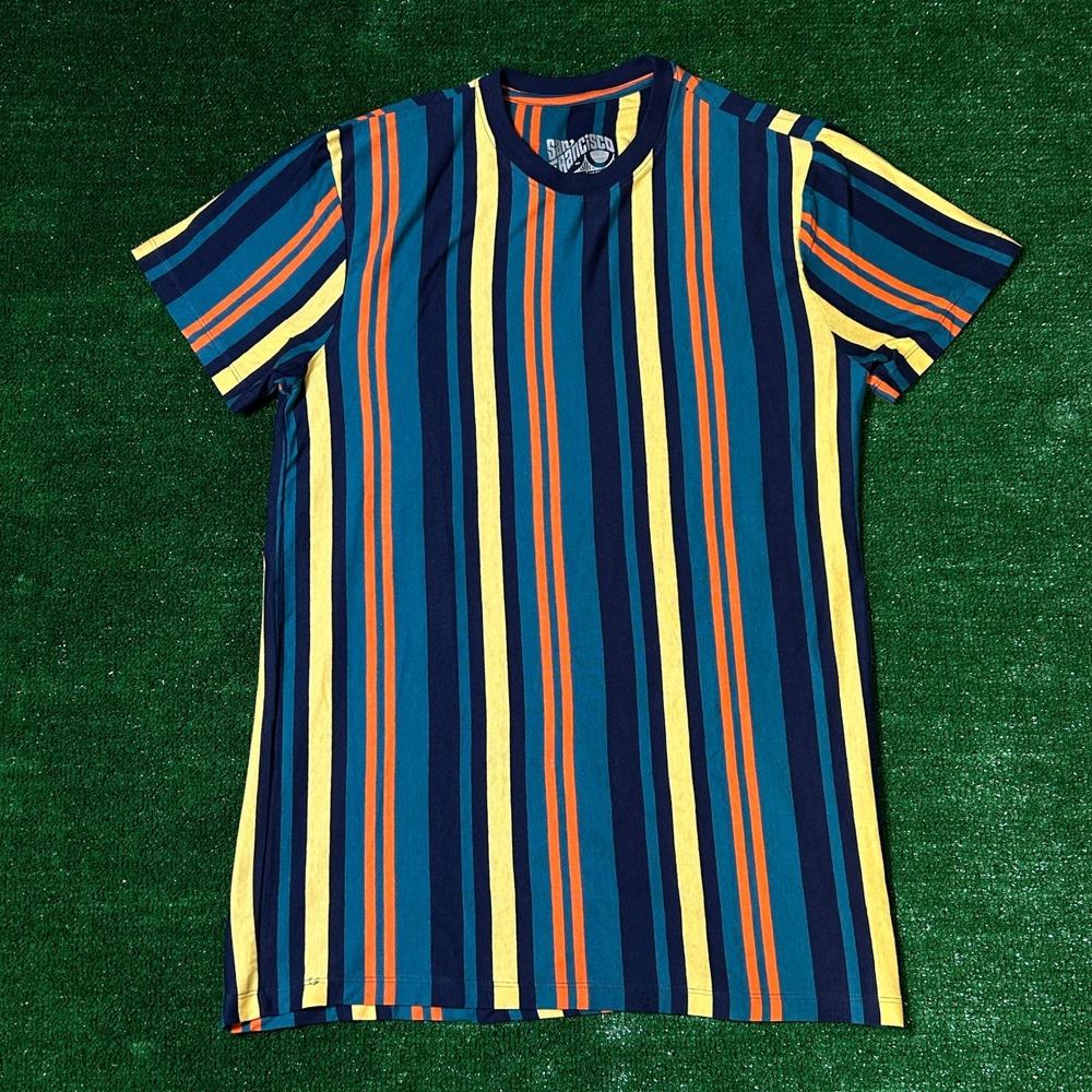 San Francisco Work Shirts T-Shirt Mens Medium‎ Blue Orange Vertical Stripe Tee